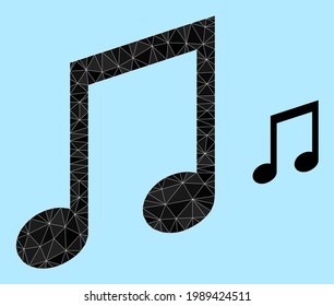 icono de notas de música bajo sobre un fondo azul cielo. El vector de notas de música poligonal se construye con triángulos dispersos. Ilustración de símbolo poligonal con notas de música trianguladas.