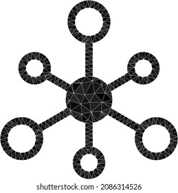 Eine Icon-Illustration mit Low-Poly-Netzwerk wird mit chaotischen gefüllten Dreiecken kombiniert. Trianguliertes Netzwerk polygonal 2d Vektorgrafik. Das Netzwerksymbol ist voller Dreiecke.