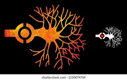 lowpoly neuron digital interface icon with orange colored gradient. Triangulated flame colored neuron digital interface polygonal symbol illustration.