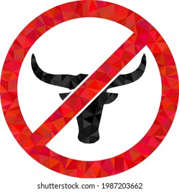 Low-poly no beef designed with random filled triangles. Triangle no beef polygonal symbol illustration. No Beef icon is filled with triangles. Flat geometric polygonal symbol based on no beef icon.