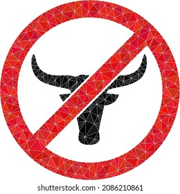 Low-poly no beef icon image is combined with random filled triangles. Triangle no beef polygonal 2d vector illustration. No Beef icon is filled with triangles.