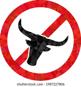 Low-poly no beef meat combined with chaotic filled triangles. Triangle no beef meat polygonal symbol illustration. No Beef Meat icon is filled with triangles.