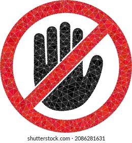 La ilustración de iconos de baja polilla sin mano se construye con triángulos rellenos aleatoriamente. Triángulo en la ilustración vectorial de símbolo poligonal manual. Ningún icono de mano está lleno de triángulos.