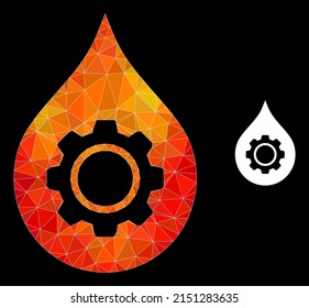 Low-poly oil industry gear icon with orange colorful gradient. Triangulated orange vibrant oil industry gear polygonal icon illustration.