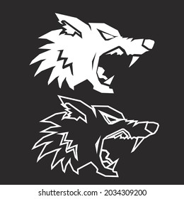 Lowpoly outline wolf head isolated silhouette lineart on black vector illustration