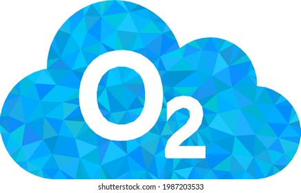 Gas de oxígeno de bajo contenido de polos combinado con triángulos rellenos aleatoriamente. Ilustración del símbolo poligonal del gas de oxígeno triangular. El icono del gas de oxígeno está lleno de triángulos.