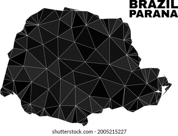 Mapa del estado de Paraná de bajo polígono. El vector del mapa del estado de la parana poligonal se combina con triángulos dispersos. Mapa poligonal del estado de Paraná triangulado para ilustraciones políticas.