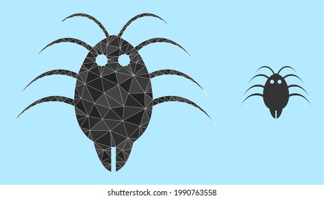 lowpoly parasite icon on a sky blue background. Polygonal parasite vector is combined of chaotic triangles. Triangulated parasite polygonal icon illustration.