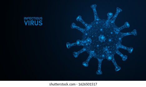 A low-poly particle of the virus. Infectious bacteria. Medical concept of the disease. Futuristic vector illustration.