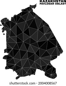 Low-poly Pavlodar Region map. Polygonal Pavlodar Region map vector is designed from random triangles. Triangulated Pavlodar Region map polygonal abstraction for political illustrations.