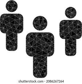 Low-poly people icon image is constructed with random filled triangles. Triangle people polygonal icon vector illustration. People icon is filled with triangles.