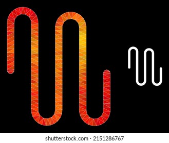 Low-poly pipe icon with flame colorful gradient. Triangulated flame vibrant pipe polygonal 2d illustration. Polygonal pipe vector is combined with scattered colorful triangles.