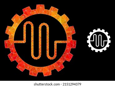 lowpoly pipe service cog icon with fire vibrant gradient. Triangulated fire colorful pipe service cog polygonal symbol illustration.