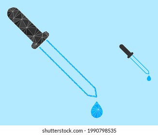 Low-Poly-Pipette-Symbol auf hellblauem Hintergrund. Der Vektor der Polygonal-Pipette wird aus zufälligen Dreiecken gefüllt. Triangulierte Pipette Polygonsymbol Illustration.