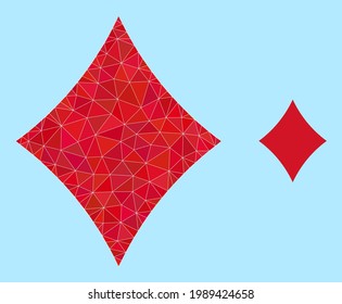 Icono de juego de diamante de cartas con un fondo azul cielo. El vector de traje de diamante de tarjeta de juego poligonal está diseñado de triángulos aleatorizados.
