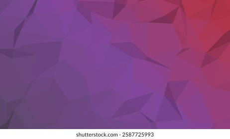 Low-poly polygonal background featuring a geometric composition of sharp angular shapes creating a faceted three-dimensional effect. Sharp edges and geometric with vibrant purple pink gradient.