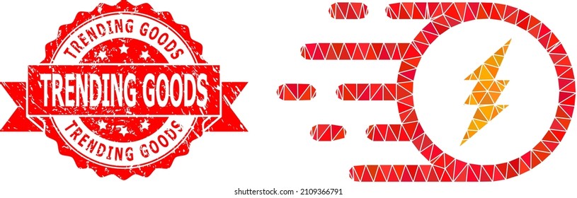 Low-Poly-Polygonal-Symbol-Illustration und Trending Goods kratzte Robbenimitierung. Der rote Stempel enthält den Text "Trending Goods" in der Schleife.