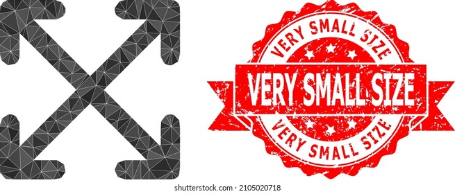 Low-Poly polygonal enlarge arrows icon illustration, and Very Small Size scratched stamp seal. Red stamp seal contains Very Small Size title inside ribbon.