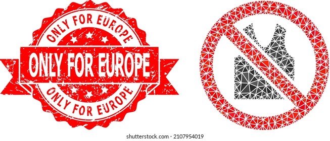 Low-Poly-Polygonal verboten offene Kleidung Symbol Illustration, und Nur für Europa Gummi-Stempel. Rotes Siegel enthält Nur für Europa Text in Band.