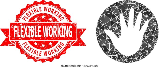 Lowpoly Polygonal Hand Circle Icon Illustration, And Flexible Working Rubber Stamp Seal. Red Stamp Seal Includes Flexible Working Caption Inside Ribbon.