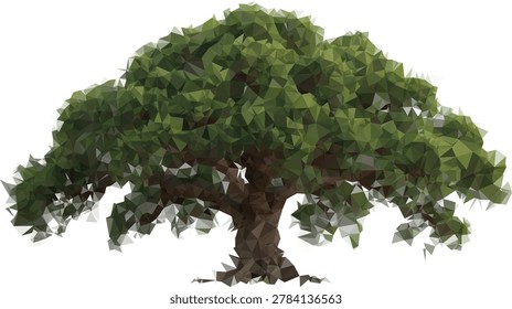 The lowpoly polygonal model oak massive trunk giant old tree vector illustration with isolated white background for nature flora landscape.