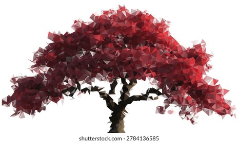 The lowpoly polygonal model red japanese maple autumn fall tree vector illustration with isolated white background for nature flora landscape.