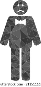 Low-Poly polygonal sad man symbol illustration. Vector sad man icon is filled using triangles. Low-poly sad man is combined from chaotic triangles.