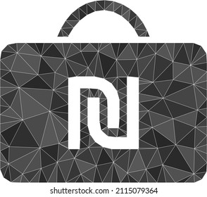 Lowpoly polygonal shekel case symbol illustration. Vector shekel case icon filled with triangles. Lowpoly shekel case constructed with chaotic triangles.