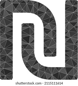 Low-Poly-Polygonal-Schekel-Ikone-Illustration. Das Vektorschekelsymbol ist mit Dreiecken gefüllt. Low-Poly-Schekel wird mit zufälligen Dreiecken kombiniert.