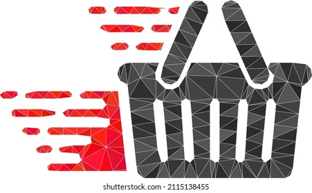 Lowpoly polygonal shopping basket symbol illustration. Vector shopping basket icon filled with triangles. Lowpoly shopping basket is constructed with chaotic triangles.