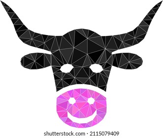 Lowpoly polygonal smiled cow head icon illustration. Vector smiled cow head icon is filled with triangles. Lowpoly smiled cow head is designed from scattered triangles.