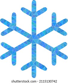 Ilustración de icono de copo de nieve poligonal de bajo contenido de polos. El icono del copo de nieve vectorial se rellena con mosaico triangular. El copo de nieve de bajo contenido de pólice combinado con triángulos aleatorizados.