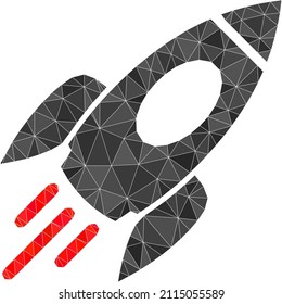 Ilustración del símbolo del cohete espacial poligonal de baja densidad. Icono del cohete espacial vectorial lleno de triángulos. El cohete espacial de baja polilla está diseñado con triángulos dispersos.