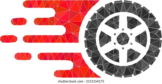Ilustración del icono de la rueda poligonal de polígono bajo. Icono de la rueda del neumático vector lleno de triángulos. La rueda de neumático de baja polilla está diseñada a partir de triángulos caóticos.