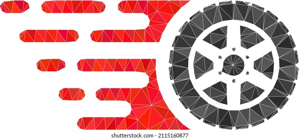 Lowpoly polygonal tire wheel icon illustration. Vector tire wheel icon filled using triangles. Lowpoly tire wheel constructed from scattered triangles.