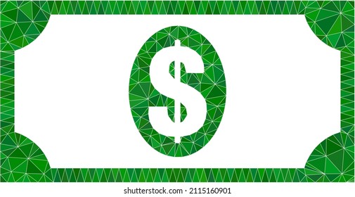 Lowpoly polygonal usd banknote icon illustration. Vector usd banknote icon filled with triangles. Lowpoly usd banknote is combined with randomized triangles.