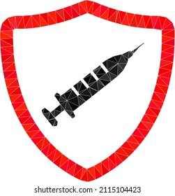Lowpoly polygonal vaccine shield icon illustration. Vector vaccine shield icon is filled with triangles. Lowpoly vaccine shield constructed with scattered triangles.
