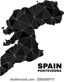 Low-poly Pontevedra Province map. Polygonal Pontevedra Province map vector is designed with chaotic triangles. Triangulated Pontevedra Province map polygonal collage for patriotic posters.