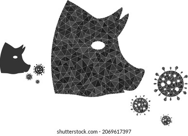 Low-Poly-Schweinegrippe-Infektionssymbol auf weißem Hintergrund. Flache geometrische polygonale Illustration basierend auf dem Infektionssymbol der Schweinegrippe. Polygonaler Schweinegrippe-Infektionsvektor, konstruiert mit chaotischen Dreiecken.