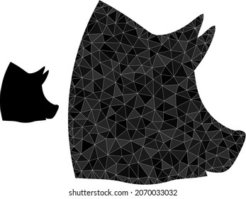 Low-poly pork head icon on a white background. Flat geometric mesh illustration based on pork head icon. Polygonal pork head vector is combined of scattered triangles.