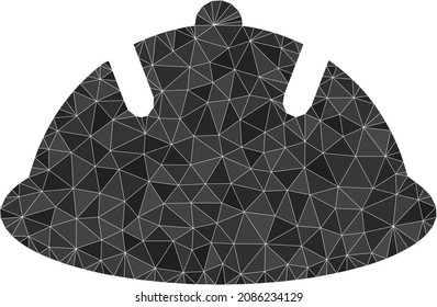 Low-poly protective helmet icon illustration is combined from scattered filled triangles. Triangle protective helmet polygonal icon vector illustration.
