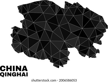 Mapa de la provincia de Qinghai, de bajo poste. El vector cartográfico de la provincia de Qinghai poligonal está lleno de triángulos aleatorios. Triangulada Provincia de Qinghai mapea el collage poligonal para afiches patrióticos.