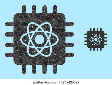 Low-poly quantum computing icon on a light blue background. Polygonal quantum computing vector combined of randomized triangles. Triangulated quantum computing polygonal 2d illustration.