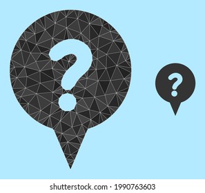 lowpoly question banner icon on a light blue background. Polygonal question banner vector constructed of scattered triangles. Triangulated question banner polygonal icon illustration.