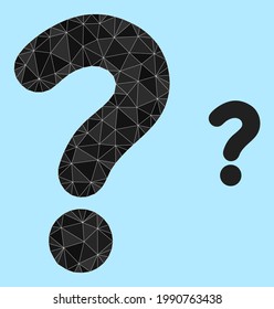 lowpoly question mark icon on a sky blue background. Polygonal question mark vector is constructed with scattered triangles. Triangulated question mark polygonal icon illustration.