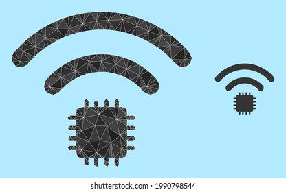Low-Poly-Radio-Sensor-Symbol auf hellblauem Hintergrund. Polygonaler Radiosensor Vektor kombiniert mit chaotischen Dreiecken. Triangulierte Radio-Sensor polygonal Symbol Illustration.