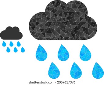 icono del clima lluvioso bajo un fondo blanco. Ilustración geométrica plana baja basada en el icono del tiempo lluvioso. El vector de lluvia poligonal está diseñado a partir de triángulos aleatorizados.