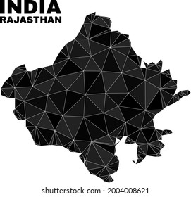 Low-Poly-Rajasthan-Staatskarte. Polygonal Rajasthan State Map Vektor gefüllt mit verstreuten Dreiecken. Triangulated Rajasthan State Map polygonal Collage für politische Vorlagen.
