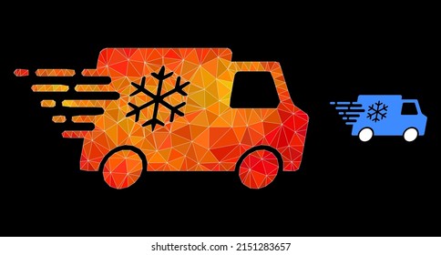 lowpoly refrigerator car icon with orange colored gradient. Triangulated flame colored refrigerator car polygonal 2d illustration.