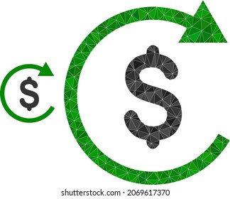 Low-Poly-Repay-Symbol auf weißem Hintergrund. Flache geometrische polygonale Illustration auf Basis von Piktogramm zur Rückzahlung. Polygonal-Repay-Vektorgrafik ist aus verstreuten Dreiecken entworfen.
